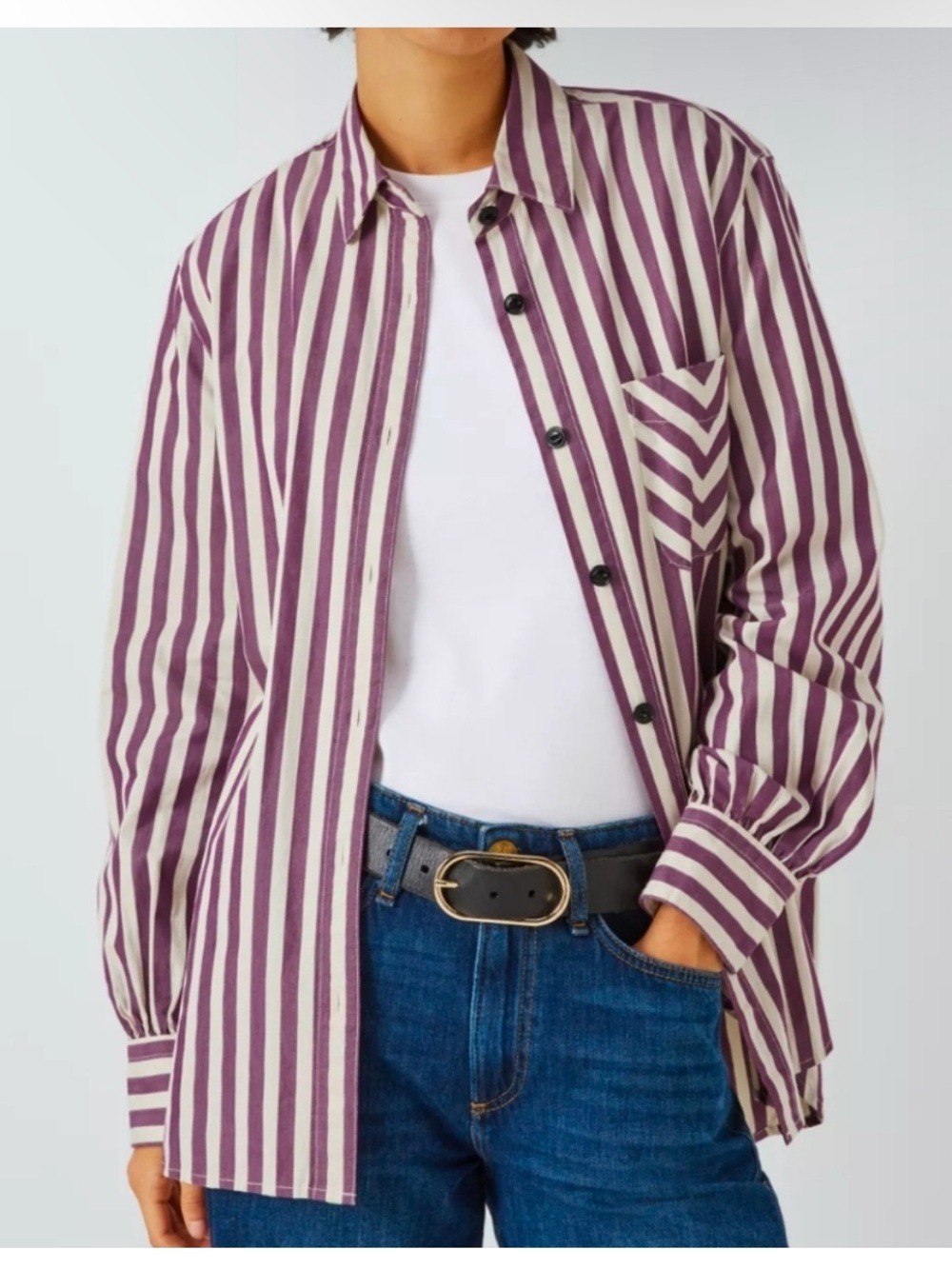 rag & bone Purple and Cream Vertical Stripe Button-Down Shirt
